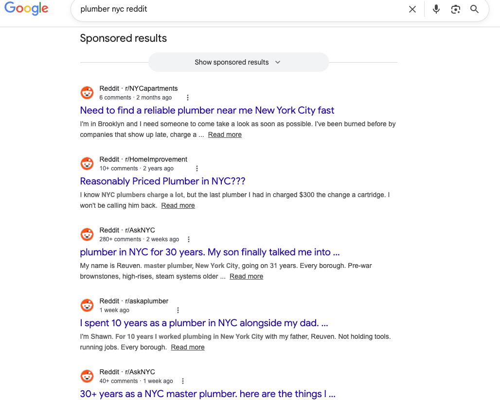 Google search results dominated