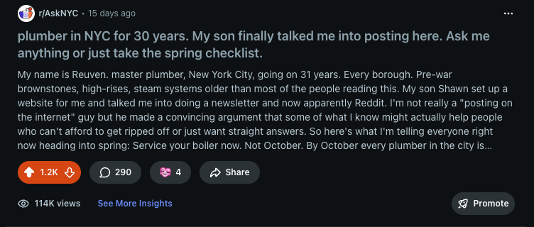 Reddit post with 1200 upvotes